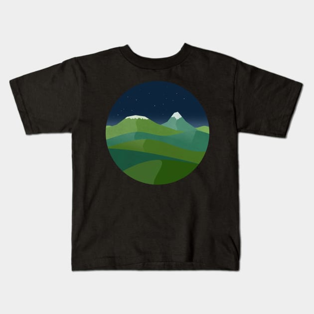 Mountainous night landscape Kids T-Shirt by Javisolarte